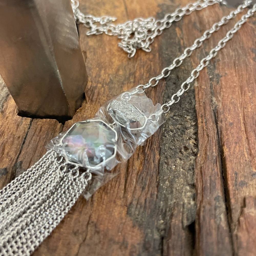 NWT Tae Silver Pendant Necklace in Platinum Drusy!